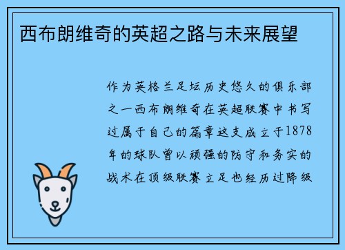 西布朗维奇的英超之路与未来展望