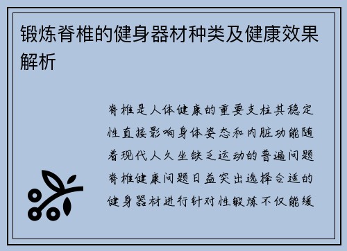 锻炼脊椎的健身器材种类及健康效果解析